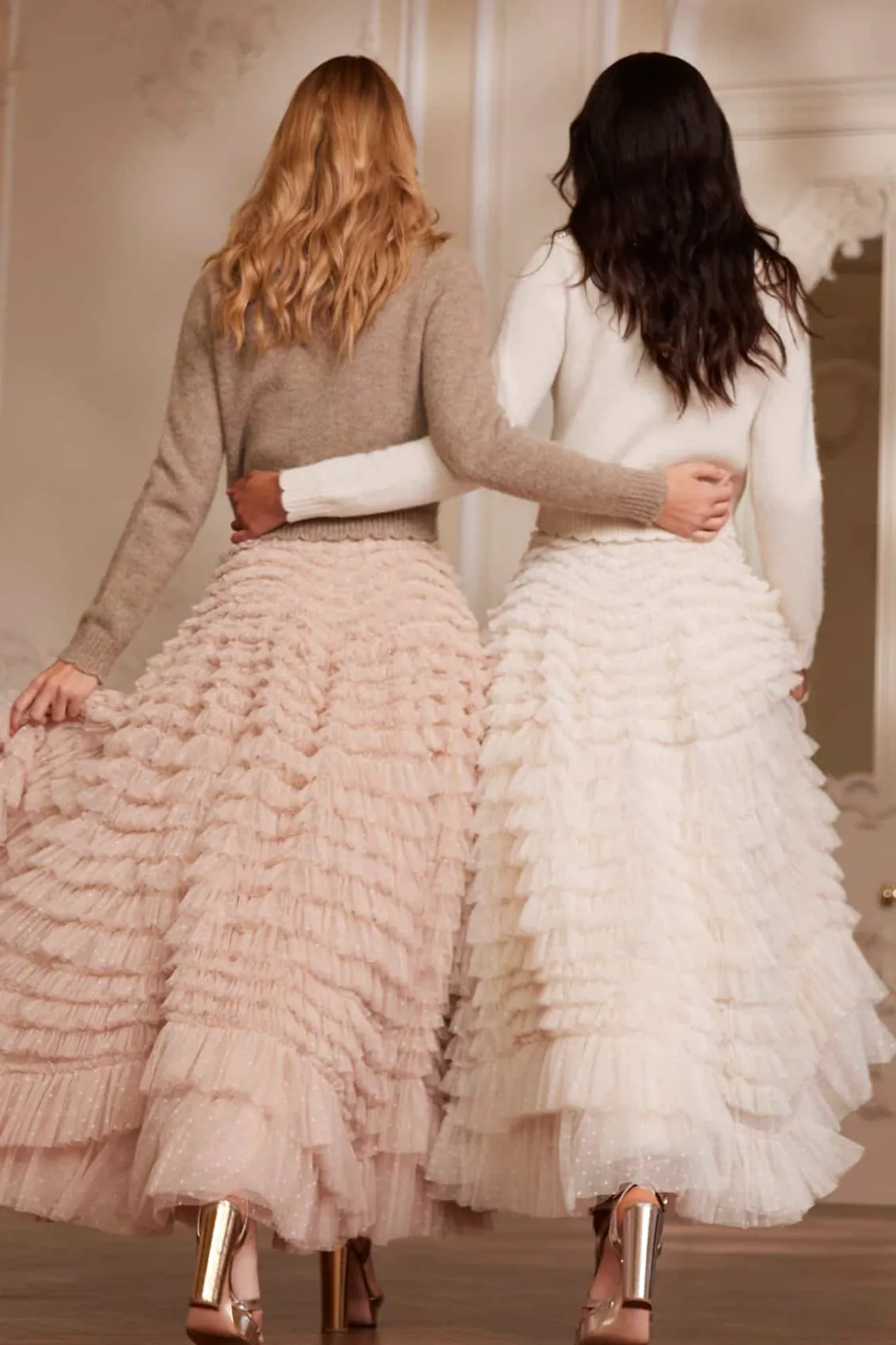 Wedding Wardrobe | Responsibly Sourced^Needle & Thread Hattie Ruffle Ankle Skirt Champagne