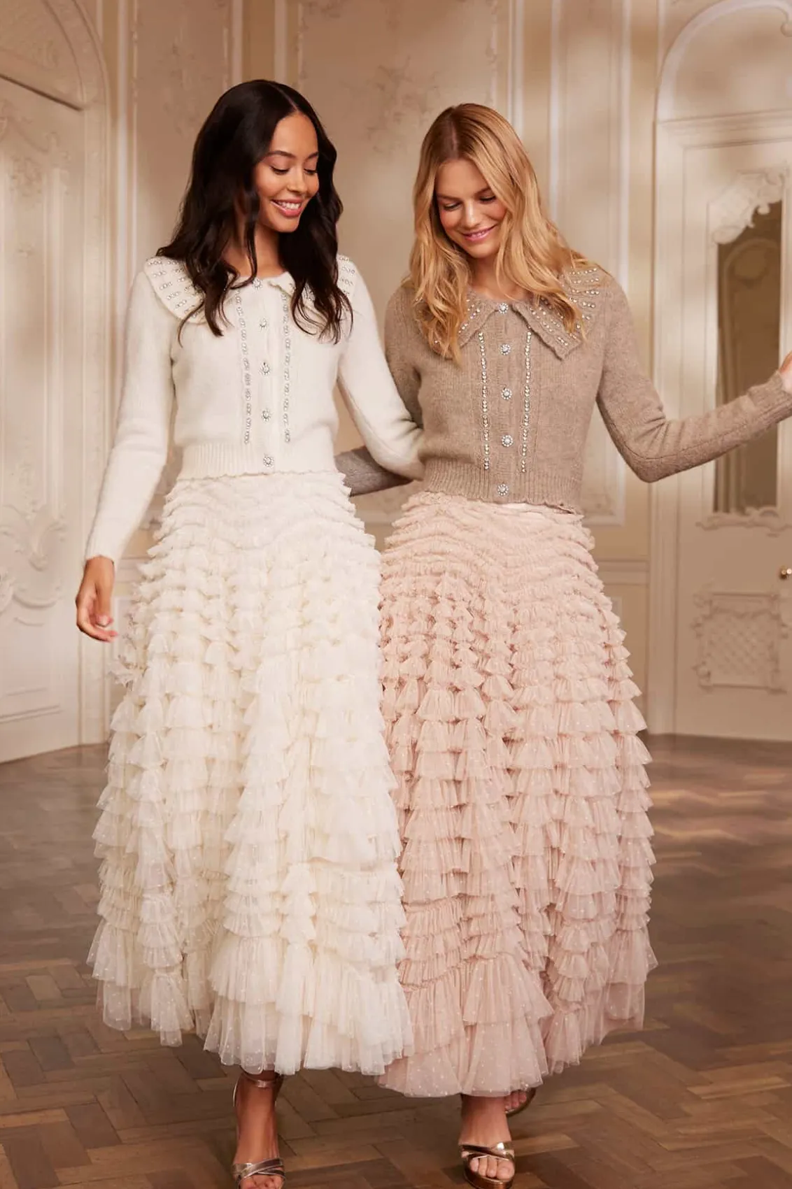 Wedding Wardrobe | Responsibly Sourced^Needle & Thread Hattie Ruffle Ankle Skirt Champagne