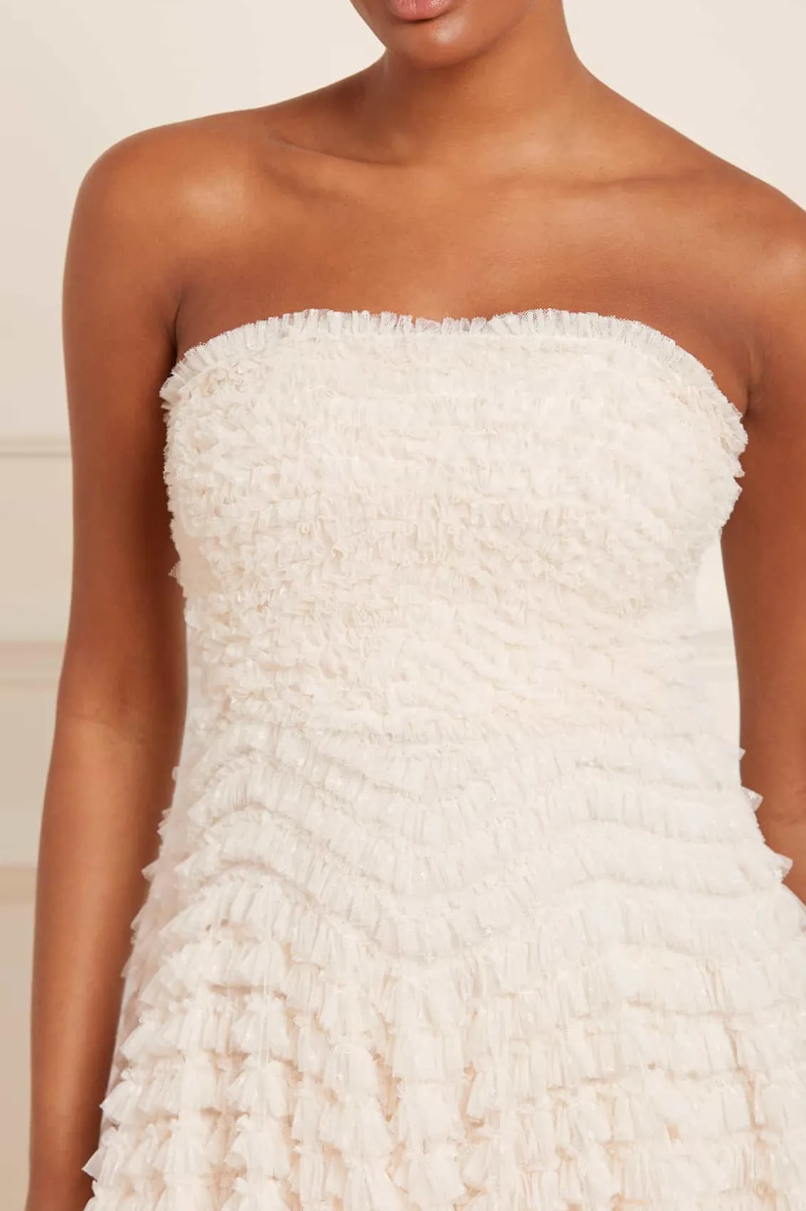 Bridal | Responsibly Sourced^Needle & Thread Hattie Ruffle Strapless Ankle Gown Champagne