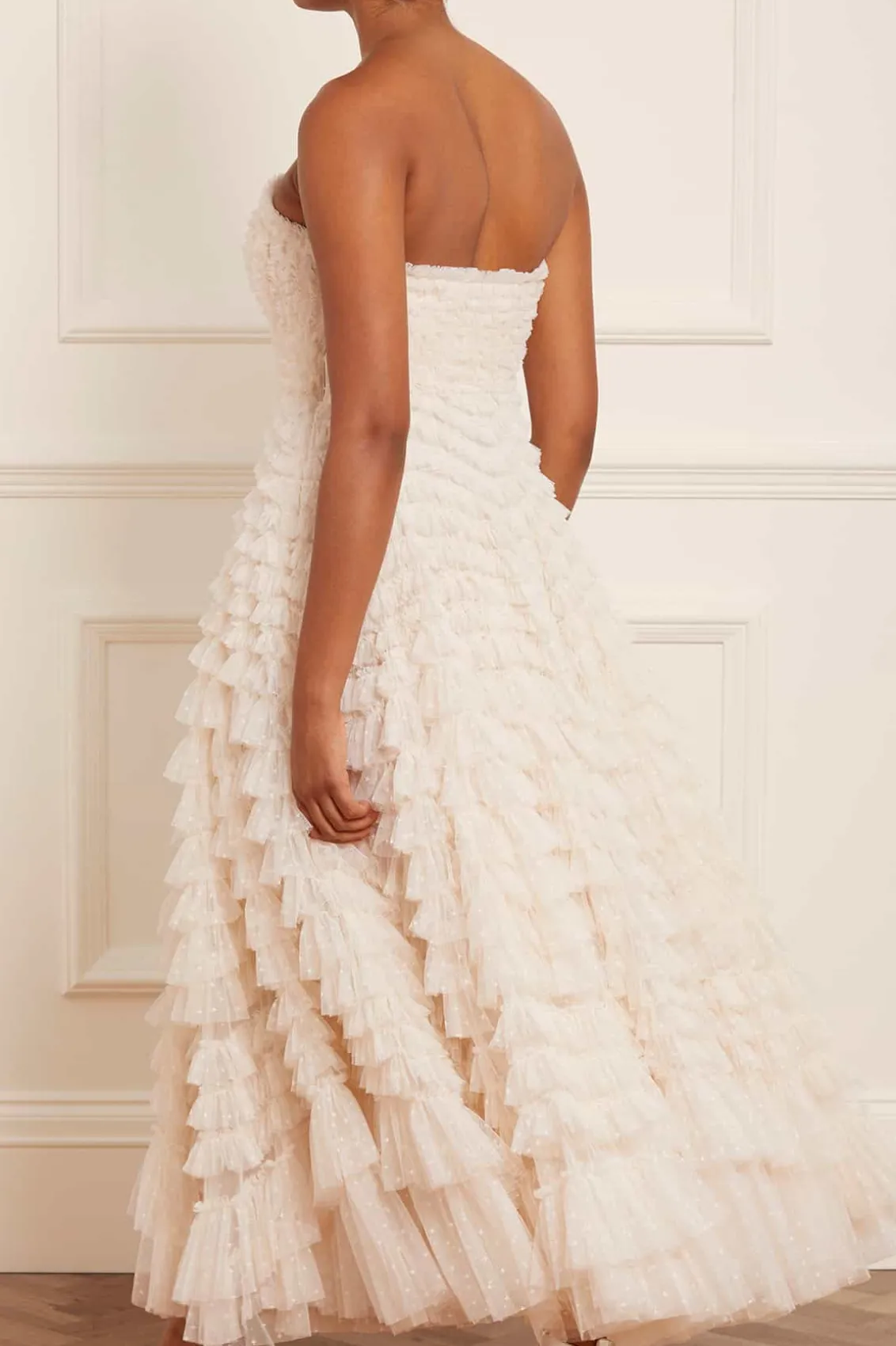 Bridal | Responsibly Sourced^Needle & Thread Hattie Ruffle Strapless Ankle Gown Champagne