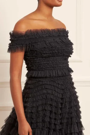 Tops^Needle & Thread Hattie Smocked Off-Shoulder Top Black