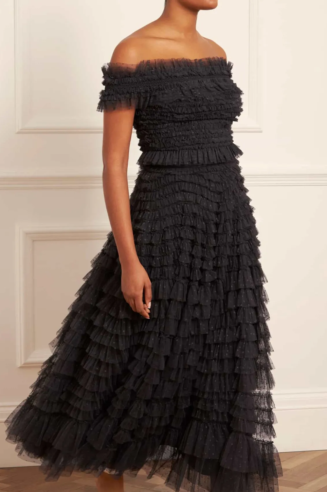 Tops^Needle & Thread Hattie Smocked Off-Shoulder Top Black