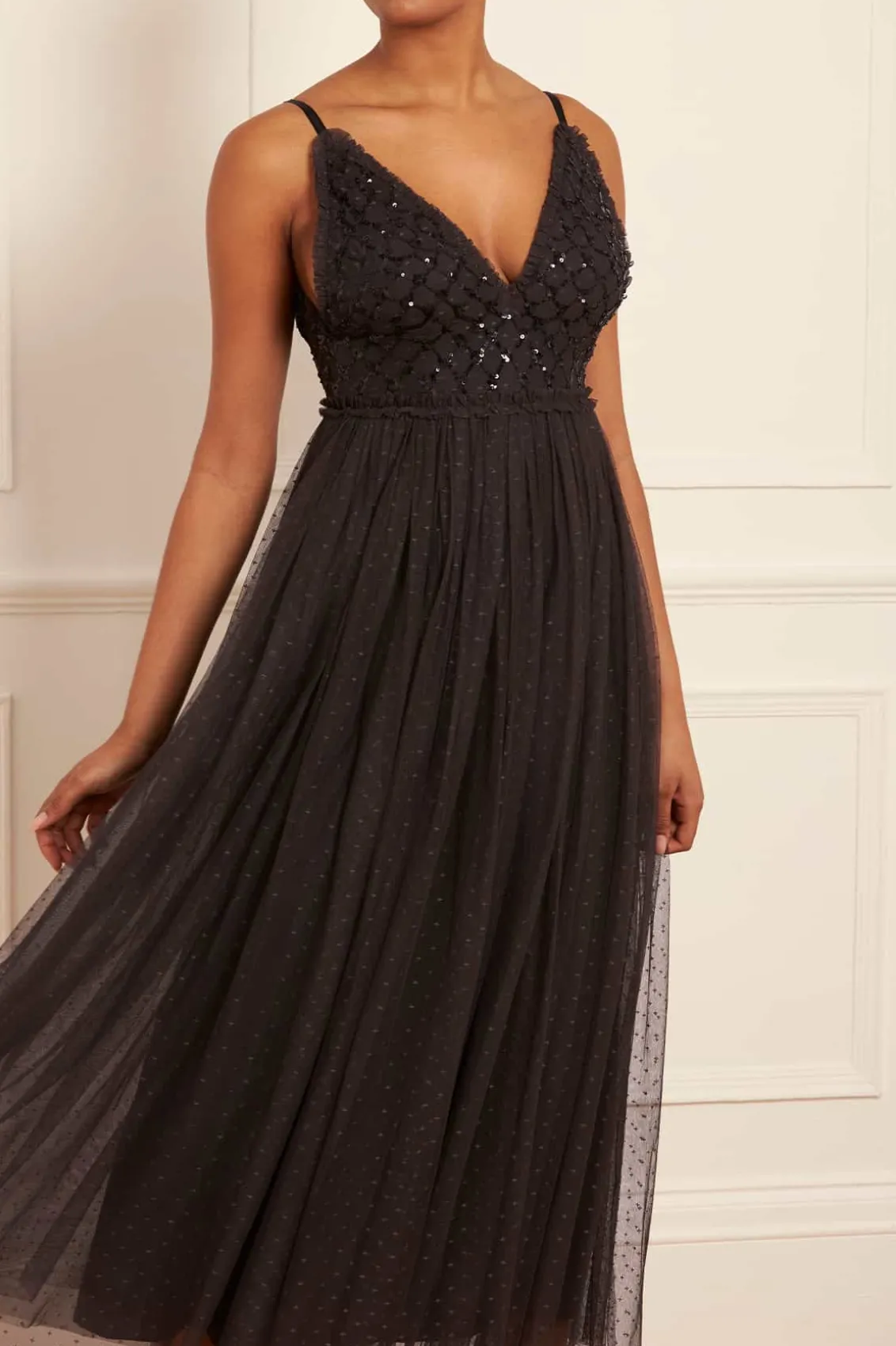 Evening Dresses | Embellished Dresses^Needle & Thread Heart Lattice Bodice Cami Ankle Gown Black