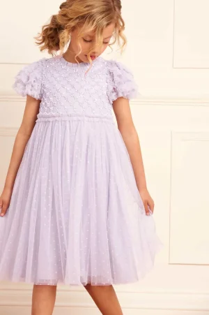 Kids Embellished Dresses | Kids Responsibly Sourced^Needle & Thread Heart Lattice Bodice Kids Dress Purple