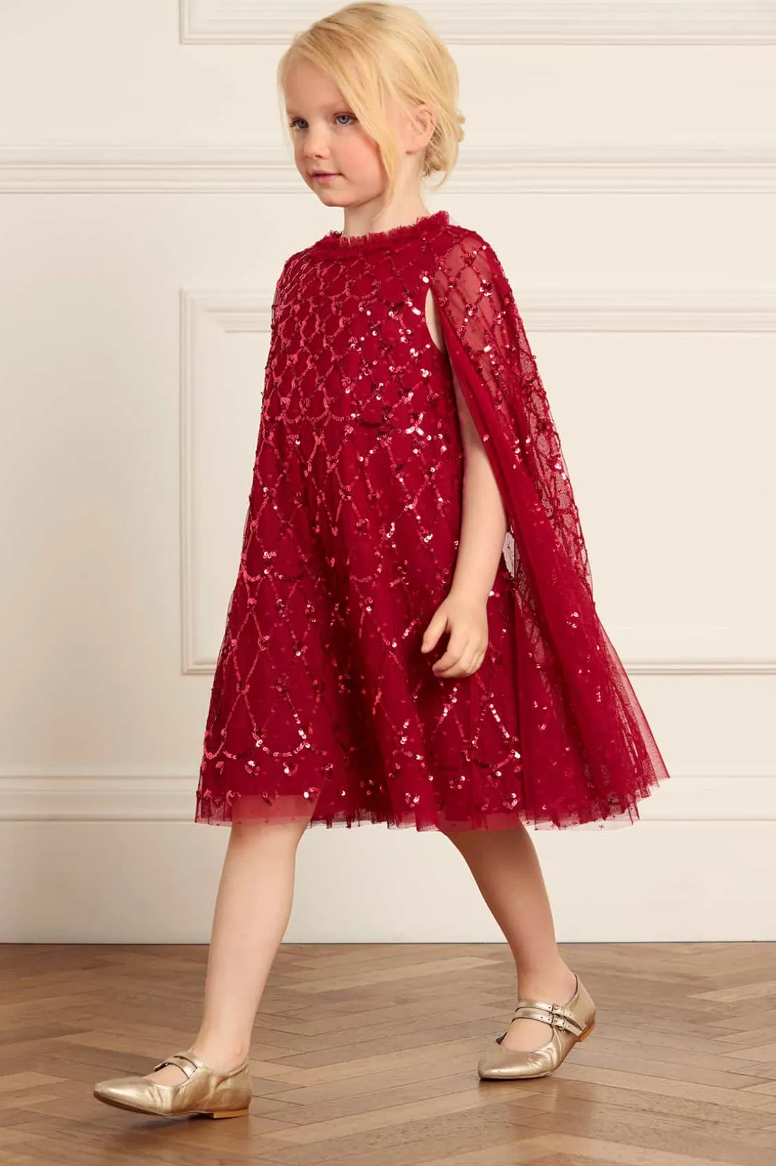 Mummy & Me | Kids Embellished Dresses^Needle & Thread Heart Lattice Cape Kids Dress Red