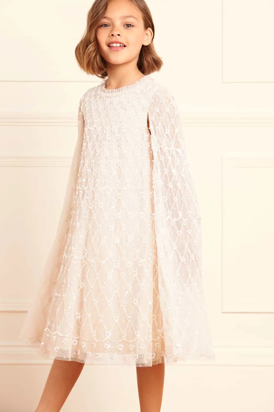 Mummy & Me | Flower Girl^Needle & Thread Heart Lattice Cape Kids Dress Champagne