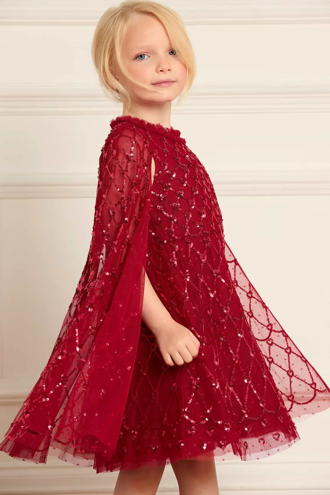 Mummy & Me | Kids Embellished Dresses^Needle & Thread Heart Lattice Cape Kids Dress Red