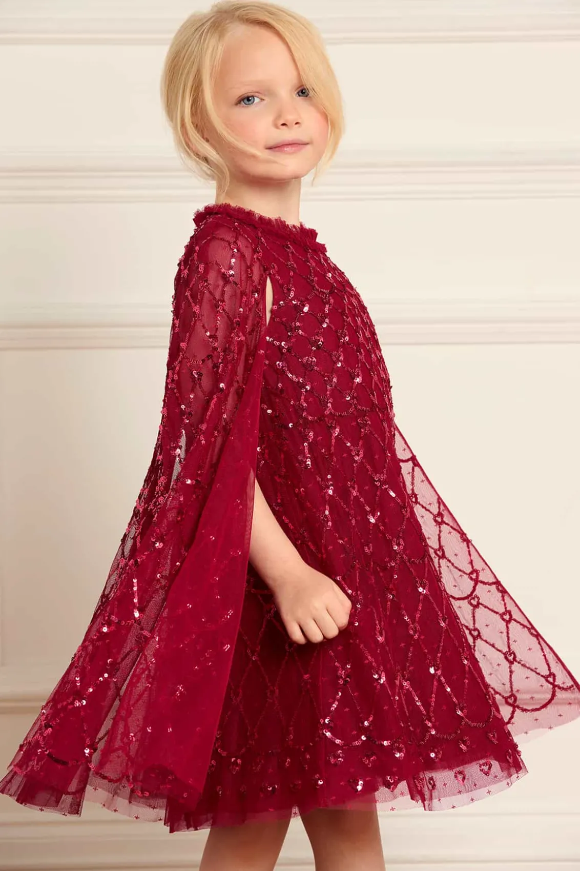 Mummy & Me | Kids Embellished Dresses^Needle & Thread Heart Lattice Cape Kids Dress Red