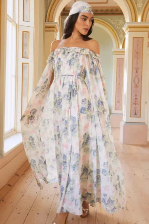 Wedding Guest | Day Dresses^Needle & Thread Hydrangea Chiffon Off-Shoulder Ankle Gown Multi