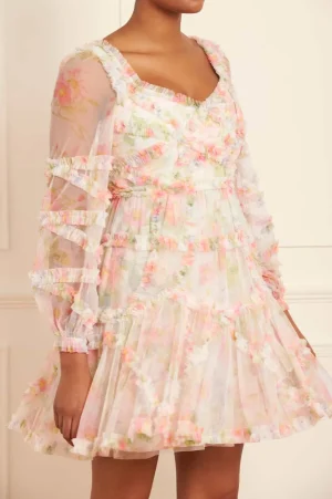 Mini Dresses^Needle & Thread Immortal Rose Maeve Long Sleeve Mini Dress Multi