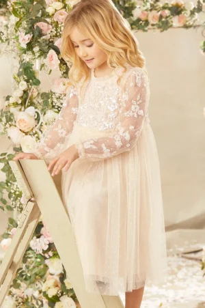 Flower Girl | Flower Girl^Needle & Thread Lilybelle Long Sleeve Kids Dress Champagne