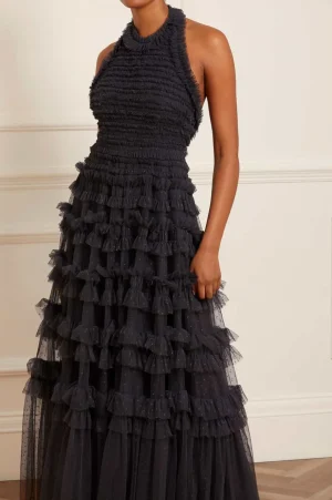 Evening Dresses | Responsibly Sourced^Needle & Thread Lisette Ruffle Halter Neck Gown Black