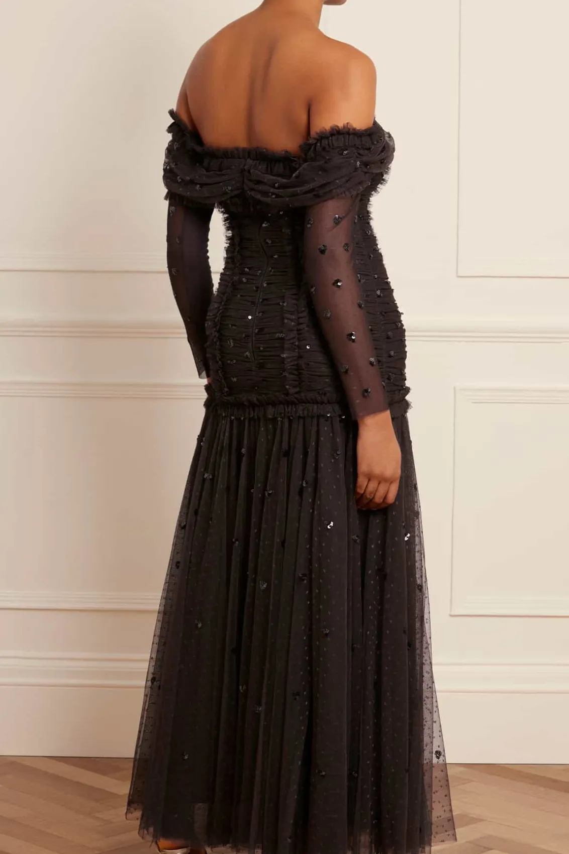 Evening Dresses | Embellished Dresses^Needle & Thread Love Heart Rouched Off-Shoulder Gown Black