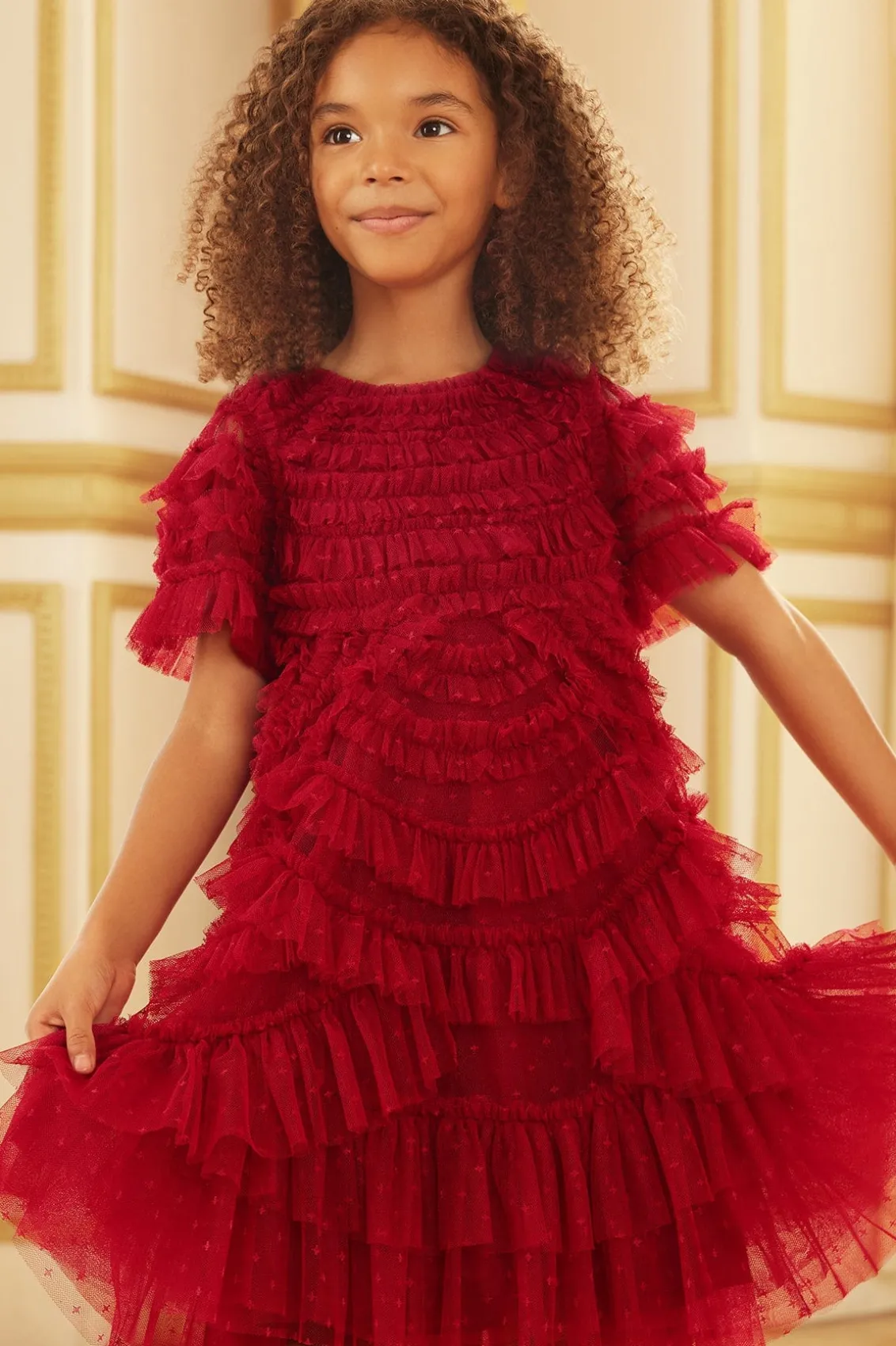 Kids Responsibly Sourced^Needle & Thread Marilla Ruffle Kids Dress Red