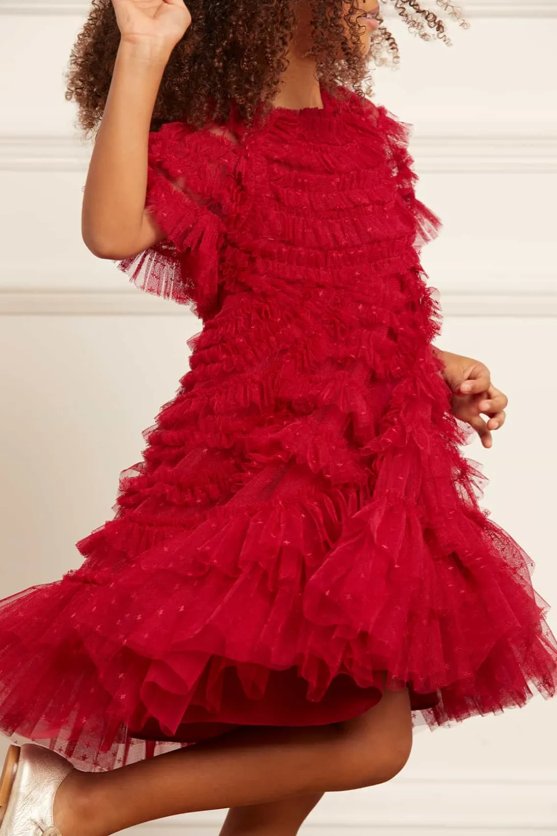 Kids Responsibly Sourced^Needle & Thread Marilla Ruffle Kids Dress Red