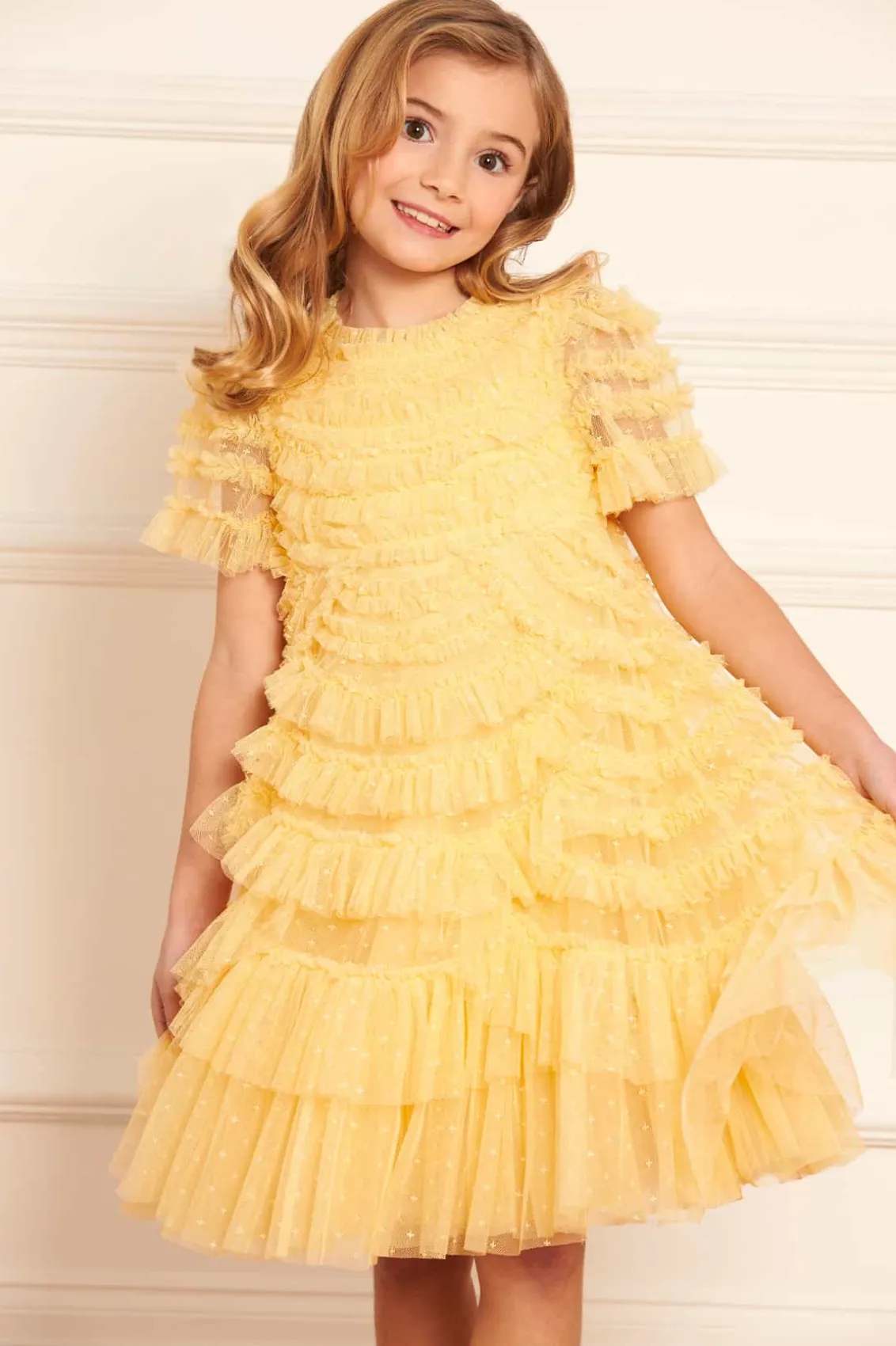 Kids Responsibly Sourced^Needle & Thread Marilla Ruffle Kids Dress Yellow