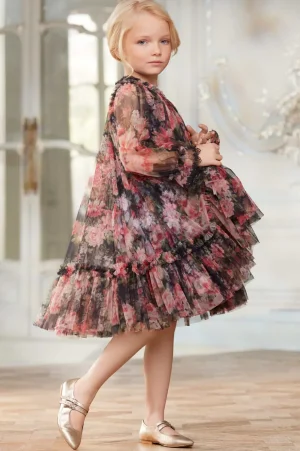 Kids Printed Dresses | Kids Responsibly Sourced^Needle & Thread Midnight Dance Long Sleeve Kids Dress Black