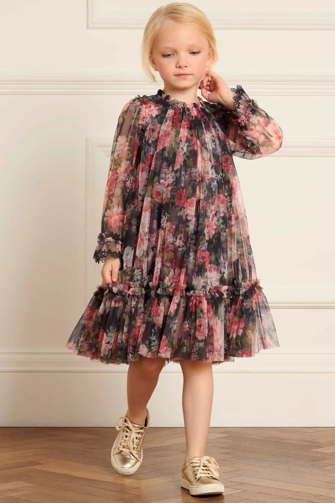 Kids Printed Dresses | Kids Responsibly Sourced^Needle & Thread Midnight Dance Long Sleeve Kids Dress Black