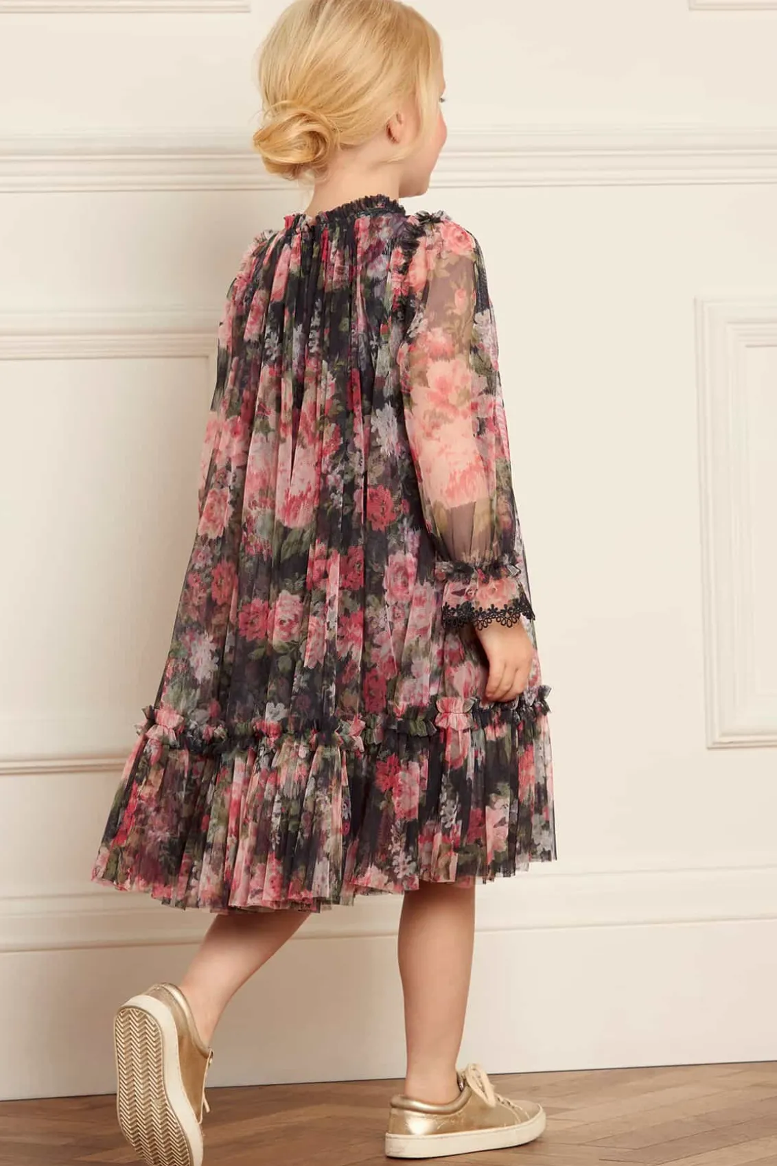 Kids Printed Dresses | Kids Responsibly Sourced^Needle & Thread Midnight Dance Long Sleeve Kids Dress Black