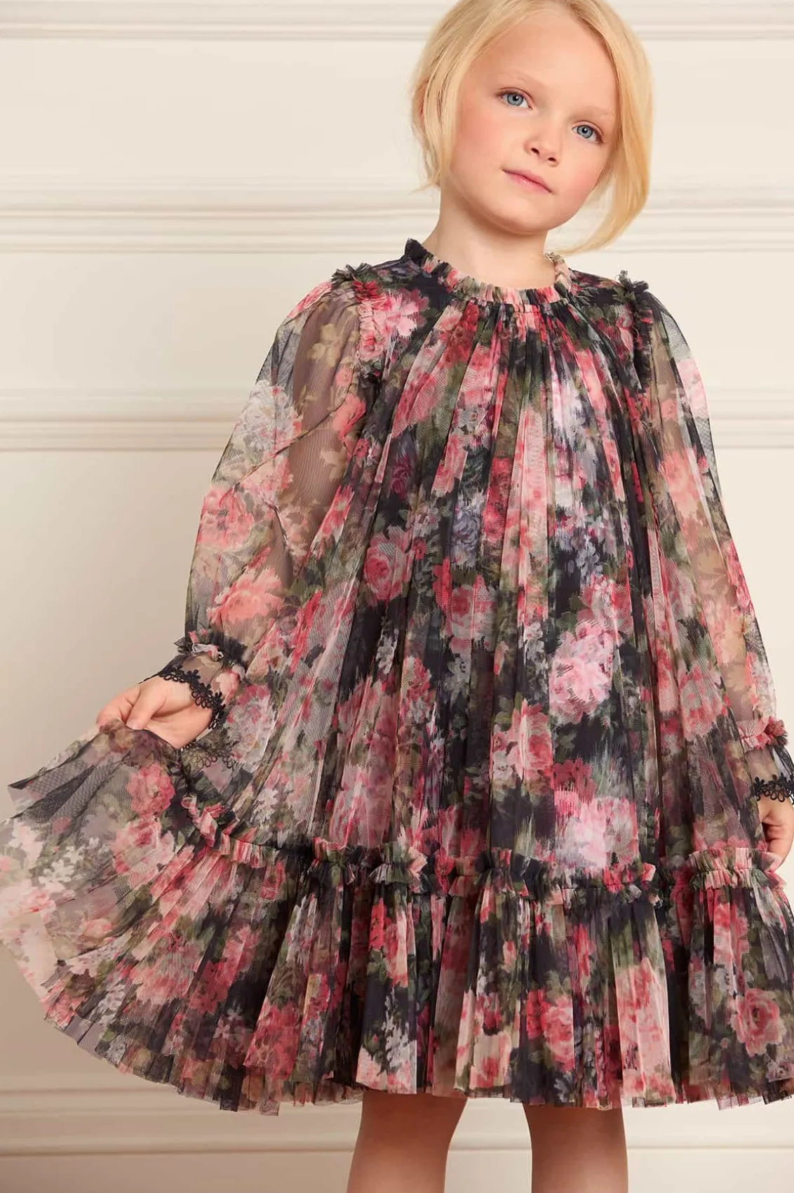 Kids Printed Dresses | Kids Responsibly Sourced^Needle & Thread Midnight Dance Long Sleeve Kids Dress Black