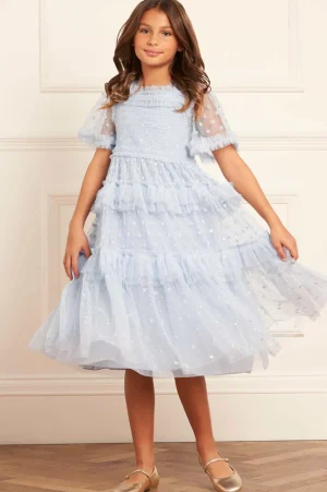 Kids Embellished Dresses | Kids Responsibly Sourced^Needle & Thread Polka Dot Smocked Kids Dress Blue