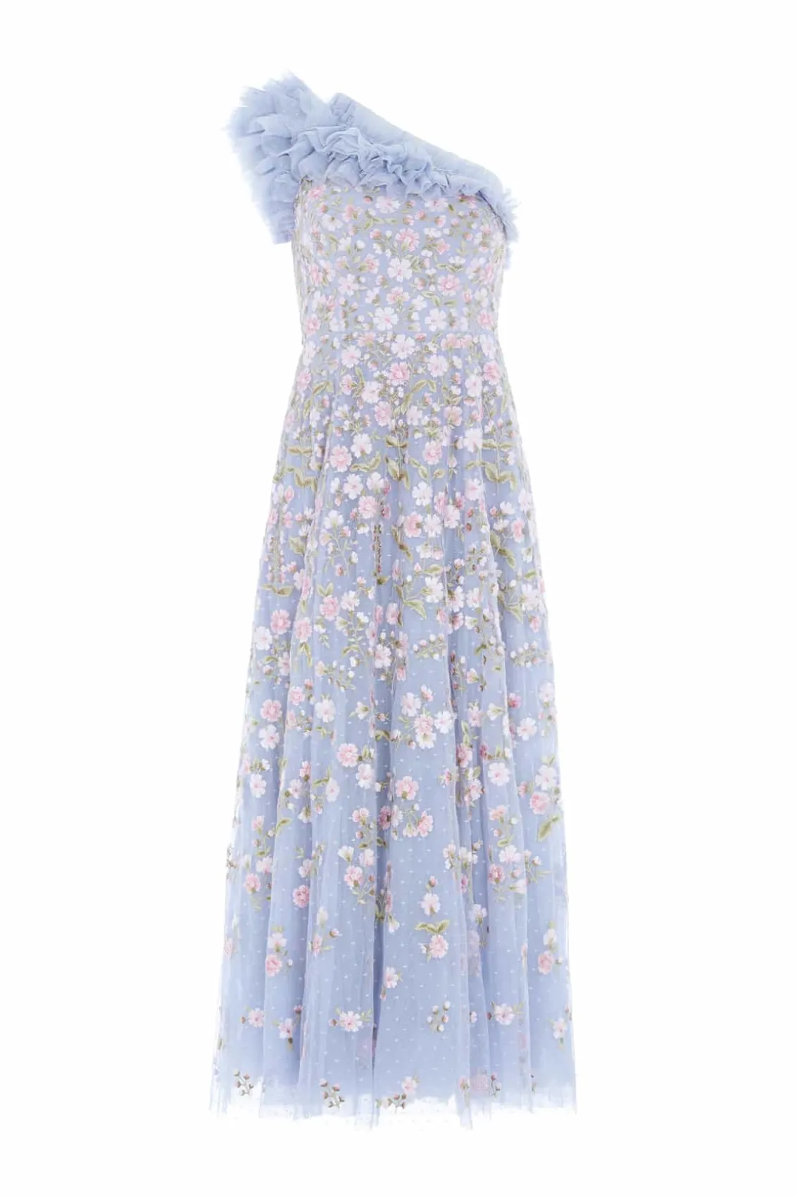 Evening Dresses | Embroidered Dresses^Needle & Thread Posy Pirouette One-Shoulder Ankle Gown Blue