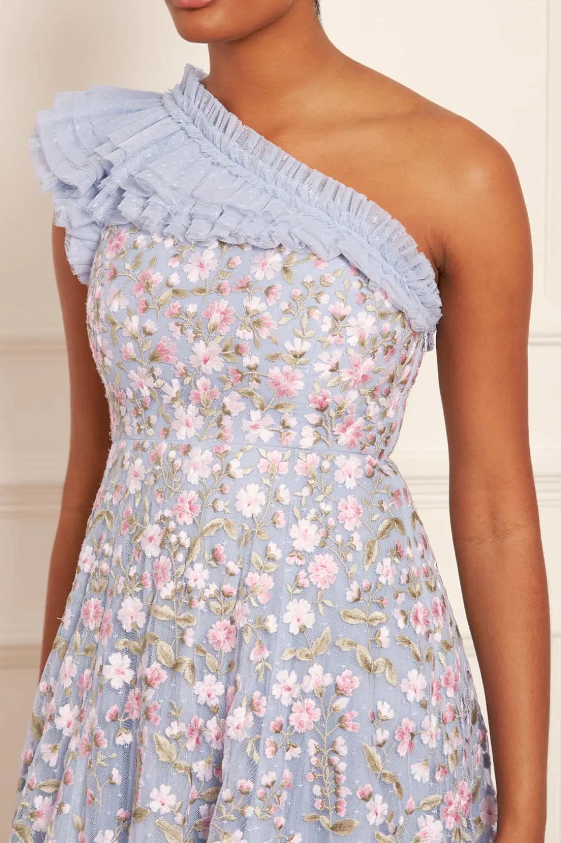 Evening Dresses | Embroidered Dresses^Needle & Thread Posy Pirouette One-Shoulder Ankle Gown Blue