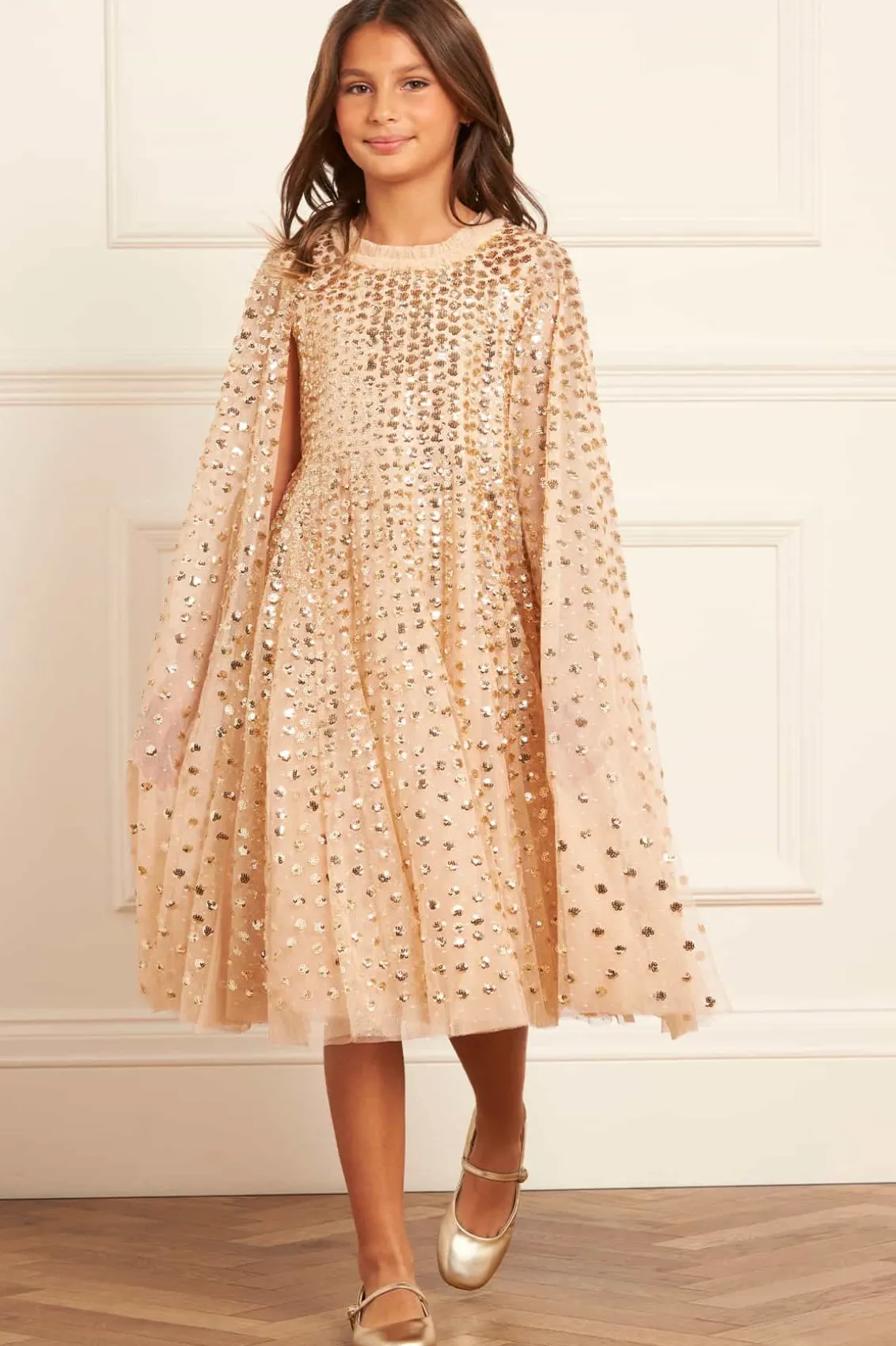 Mummy & Me | Kids Embellished Dresses^Needle & Thread Raindrop Cape Kids Dress Gold