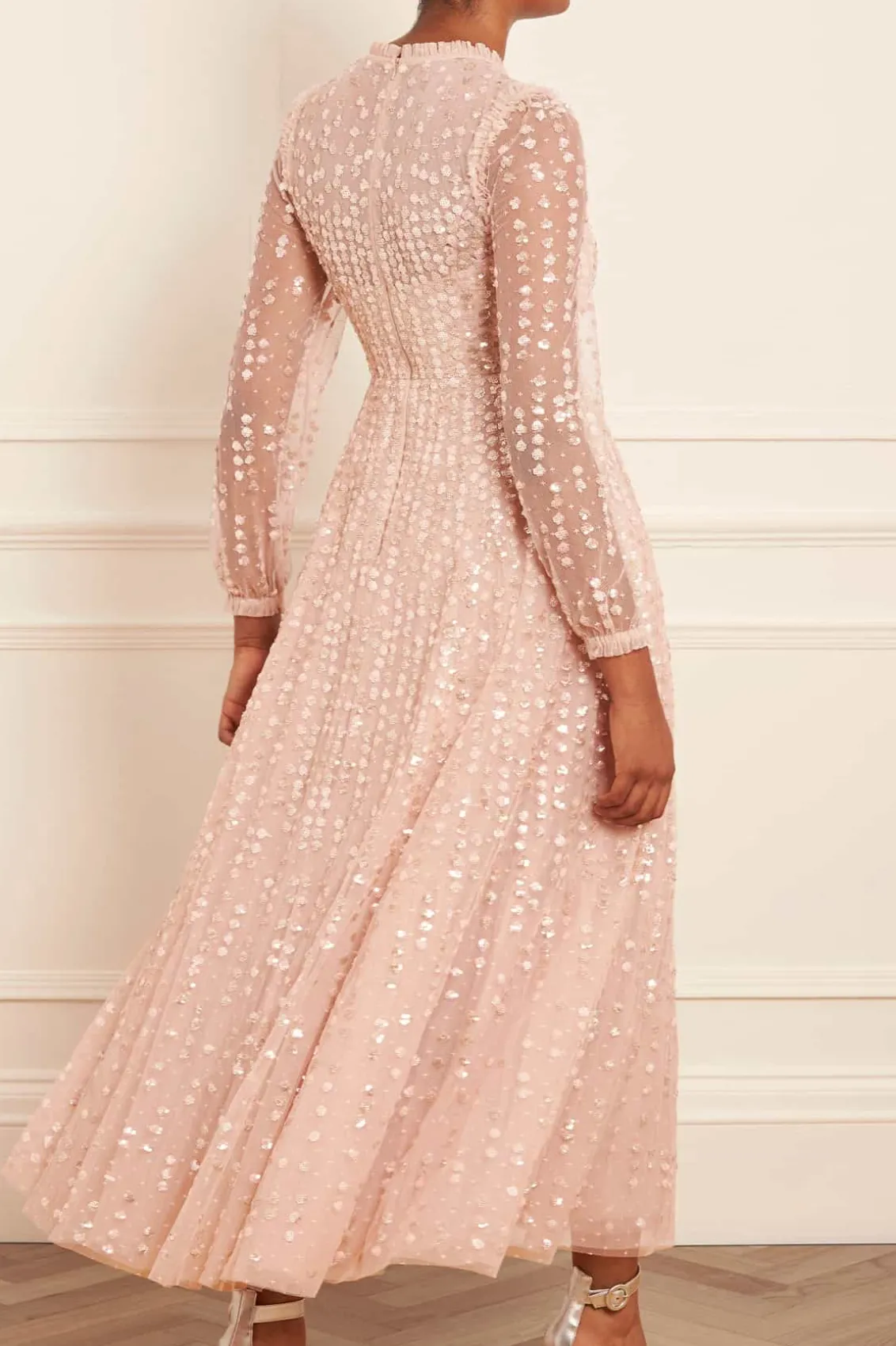 Evening Dresses | Embellished Dresses^Needle & Thread Raindrop Long Sleeve Ankle Gown Beige