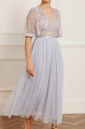 Embroidered Dresses | Responsibly Sourced^Needle & Thread Ribbon Bouquet Bodice Ankle Gown Blue