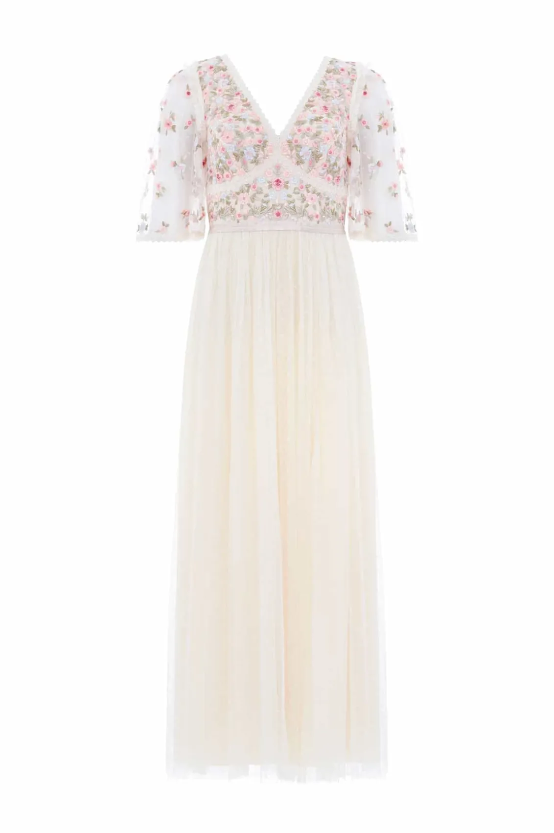 Embroidered Dresses | Responsibly Sourced^Needle & Thread Ribbon Bouquet Bodice Ankle Gown Champagne