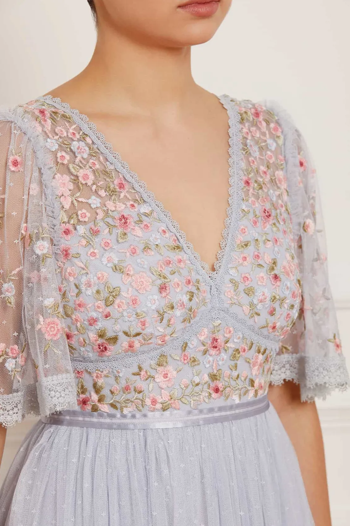 Embroidered Dresses | Responsibly Sourced^Needle & Thread Ribbon Bouquet Bodice Ankle Gown Blue