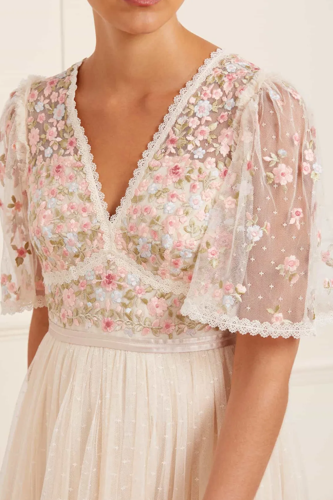 Embroidered Dresses | Responsibly Sourced^Needle & Thread Ribbon Bouquet Bodice Ankle Gown Champagne