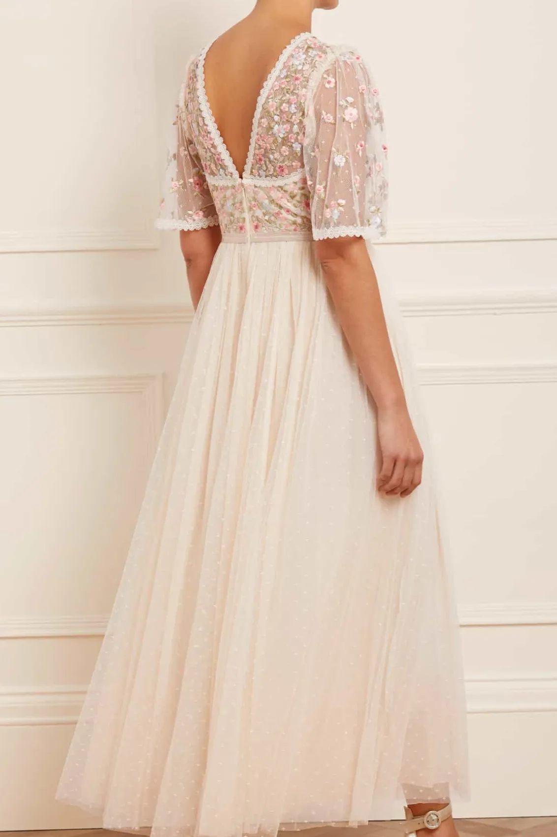 Embroidered Dresses | Responsibly Sourced^Needle & Thread Ribbon Bouquet Bodice Ankle Gown Champagne