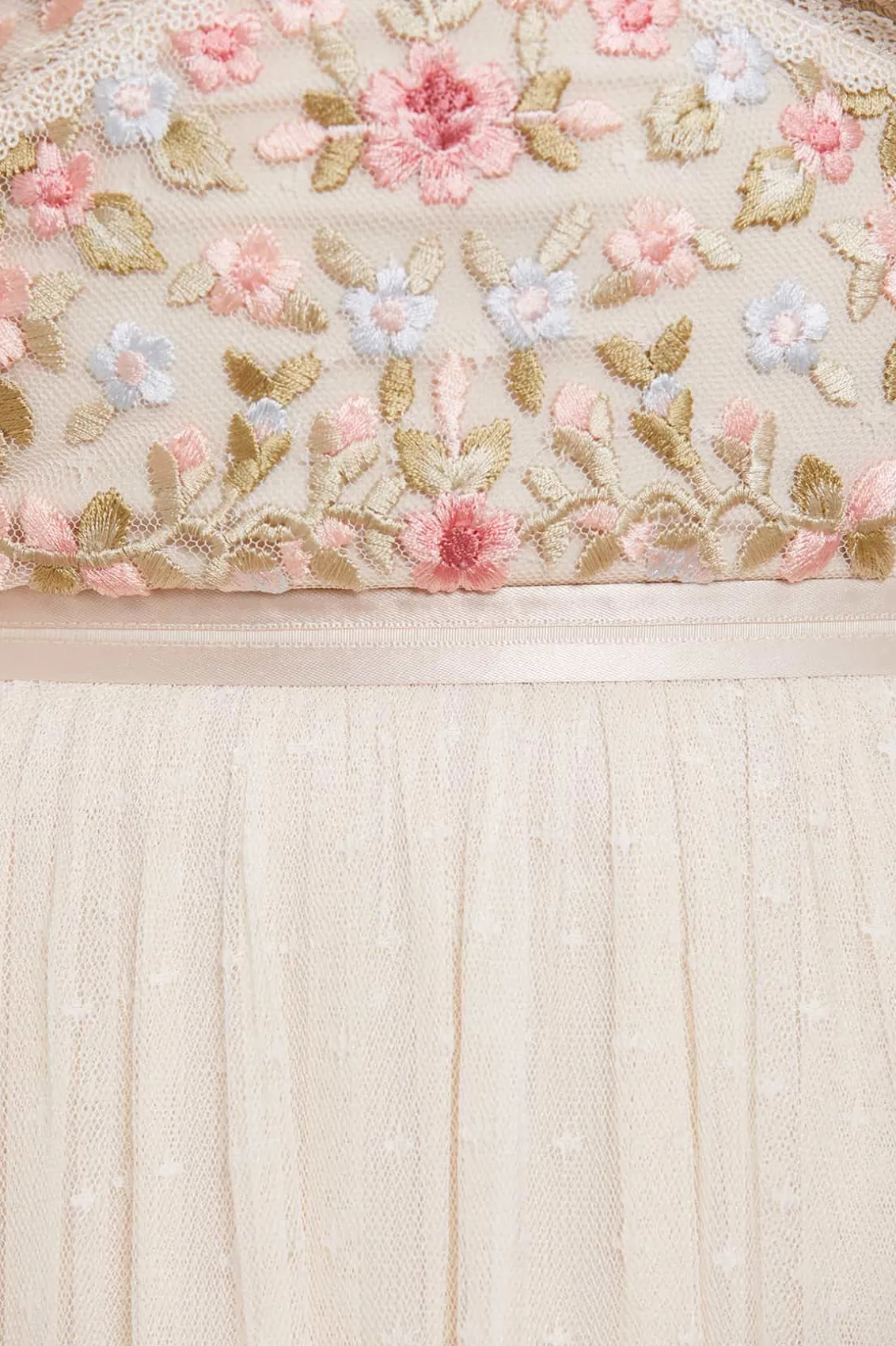 Embroidered Dresses | Responsibly Sourced^Needle & Thread Ribbon Bouquet Bodice Ankle Gown Champagne