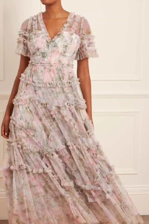Evening Dresses | Printed Dresses^Needle & Thread Rose Powder Ruffle Gown Multi