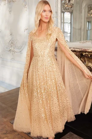 Mummy & Me | Evening Dresses^Needle & Thread Scatter Dot Cape Sleeve Ankle Gown Gold