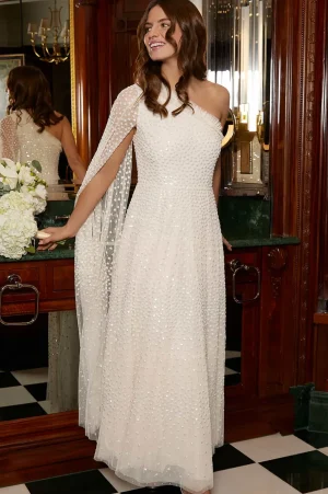 Bridal | Evening Dresses^Needle & Thread Scatter Dot One-Shoulder Ankle Gown Champagne