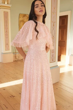 Evening Dresses | Embellished Dresses^Needle & Thread Scatter Dot Short Cape Ankle Gown Pink