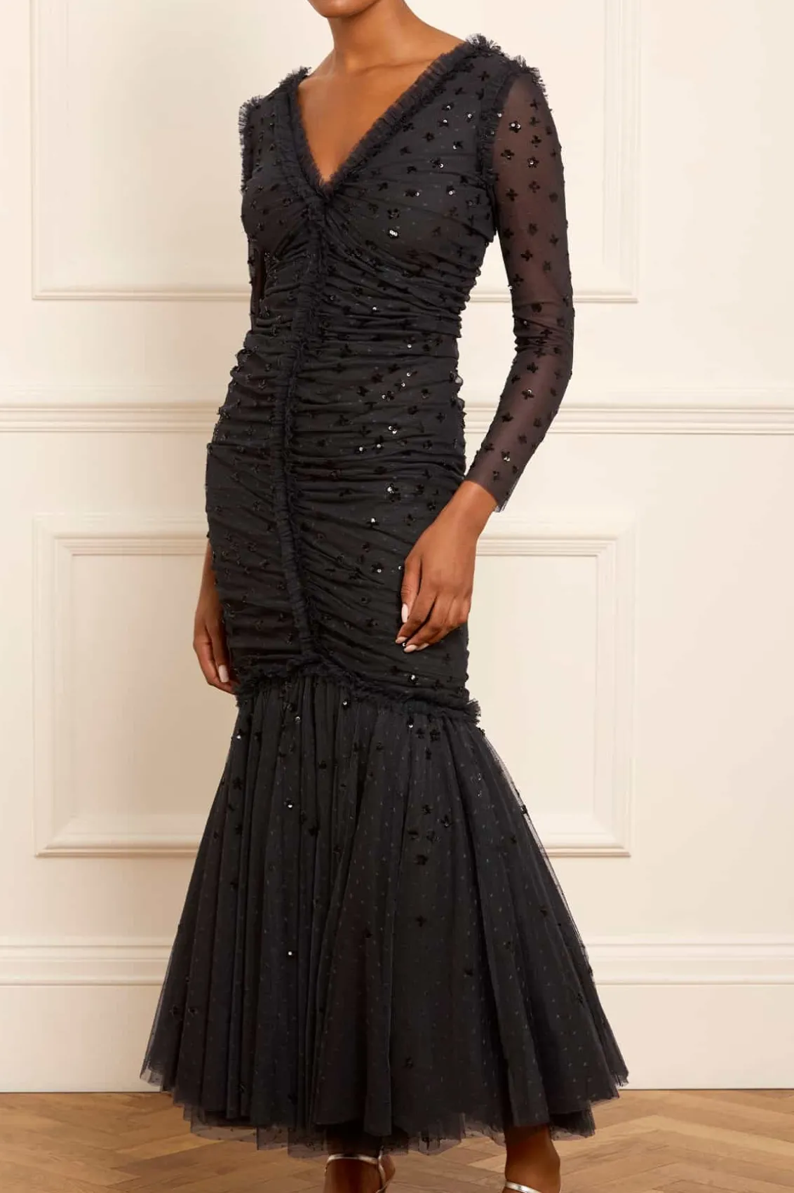 Evening Dresses | Embellished Dresses^Needle & Thread Scatter Sequin Long Sleeve Ankle Gown Black