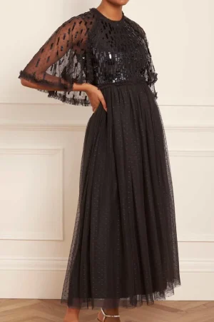Evening Dresses | Embellished Dresses^Needle & Thread Sequin Dash Bodice Ankle Gown Black