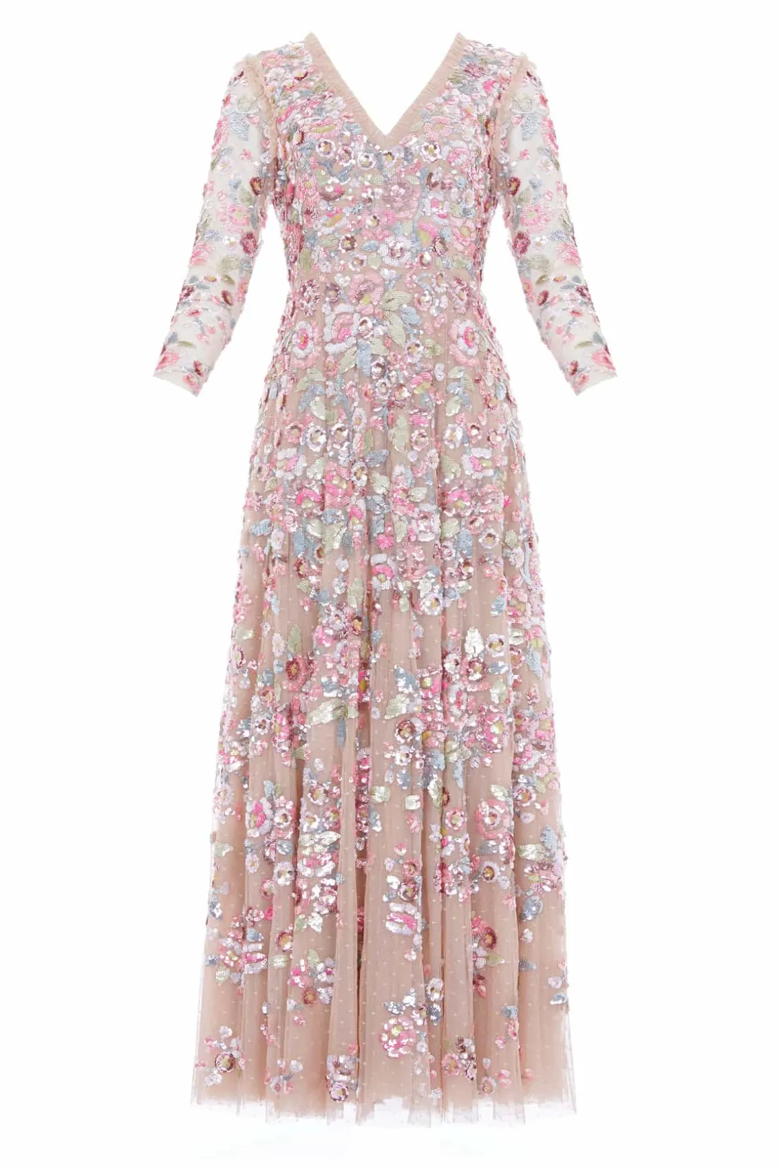 Evening Dresses | Embellished Dresses^Needle & Thread Sequin Paradise Long Sleeve Gown Beige