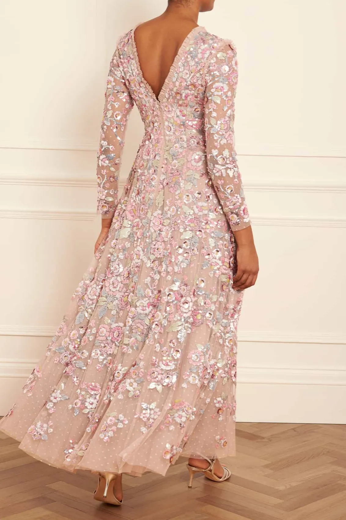 Evening Dresses | Embellished Dresses^Needle & Thread Sequin Paradise Long Sleeve Gown Beige