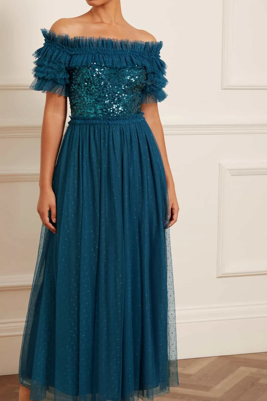 Evening Dresses | Embellished Dresses^Needle & Thread Sequin Wreath Bodice Off-Shoulder Ankle Gown Blue