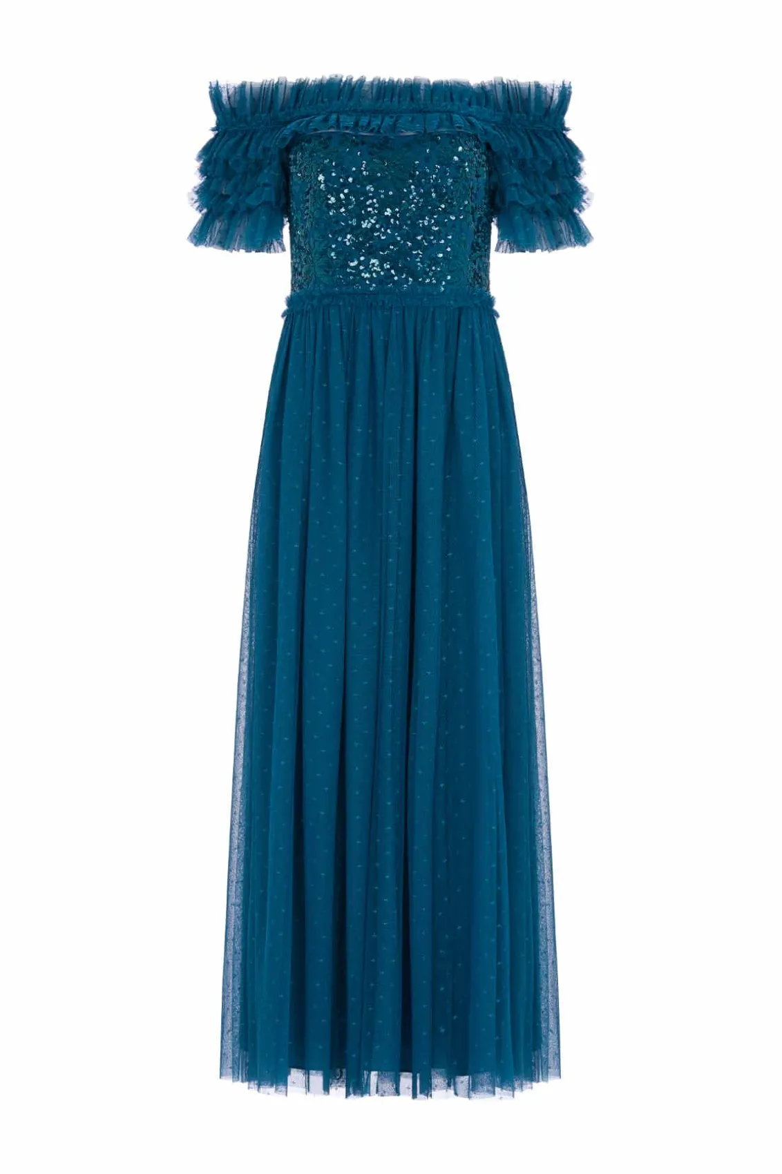 Evening Dresses | Embellished Dresses^Needle & Thread Sequin Wreath Bodice Off-Shoulder Ankle Gown Blue