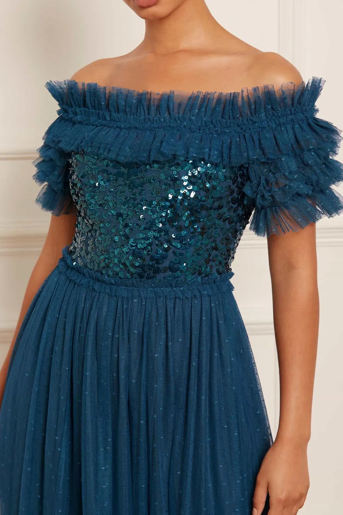 Evening Dresses | Embellished Dresses^Needle & Thread Sequin Wreath Bodice Off-Shoulder Ankle Gown Blue