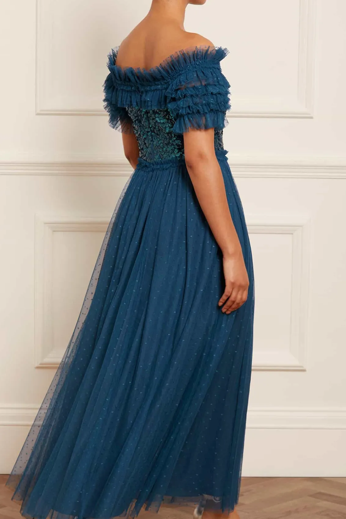 Evening Dresses | Embellished Dresses^Needle & Thread Sequin Wreath Bodice Off-Shoulder Ankle Gown Blue