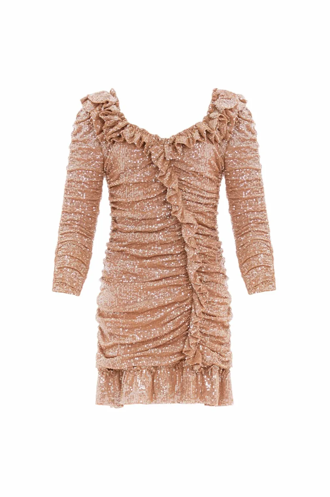 Mini Dresses^Needle & Thread Sunbeam Rouched Long Sleeve Micro Mini Dress Beige