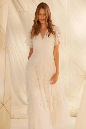 Bridal | Evening Dresses^Needle & Thread Verity Ruffle V-Neck Gown Champagne