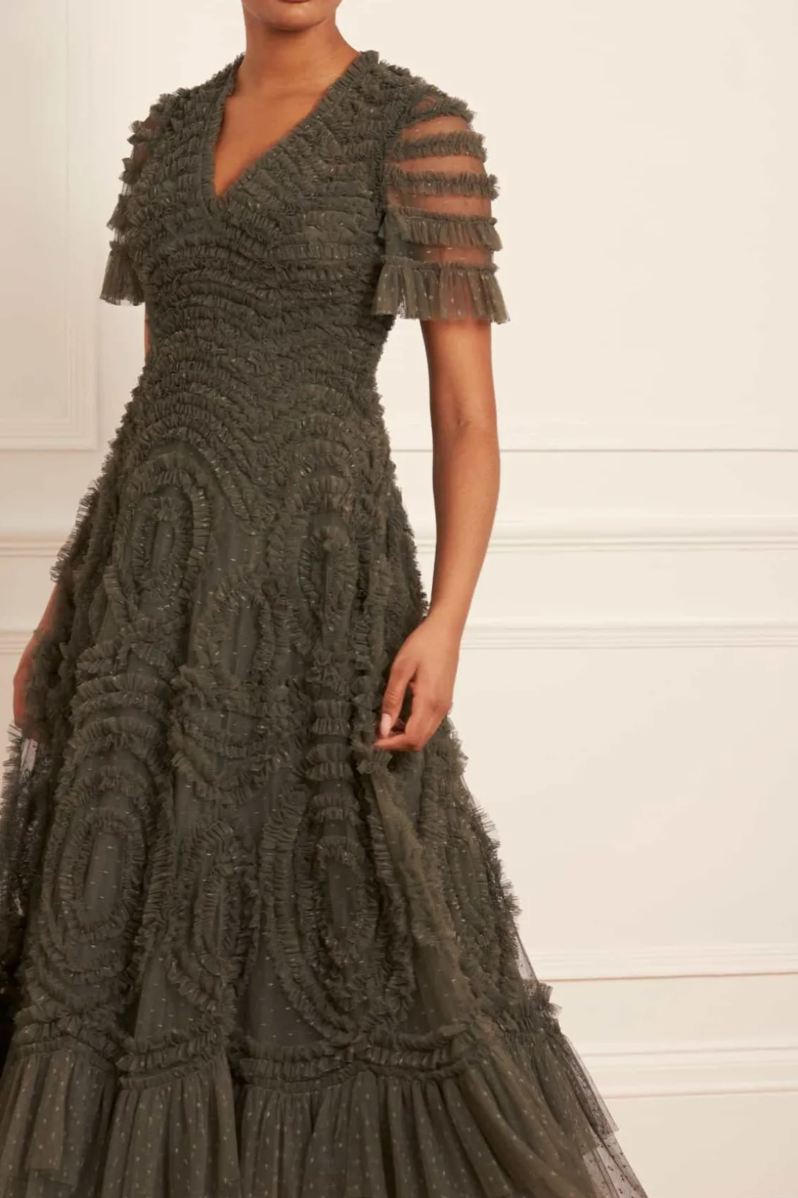 Evening Dresses | Responsibly Sourced^Needle & Thread Verity Ruffle V-Neck Gown Green